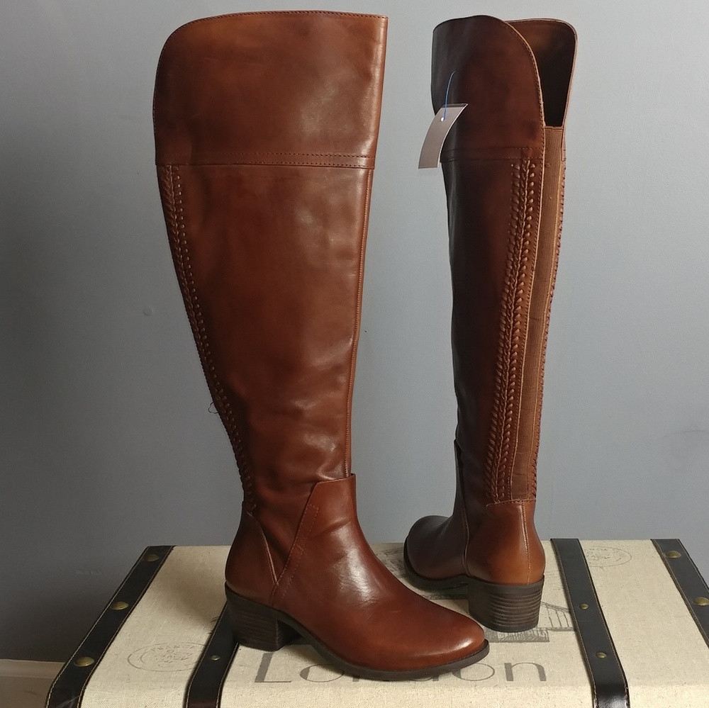 Vince Camuto wide calf new cognac leather boots 6